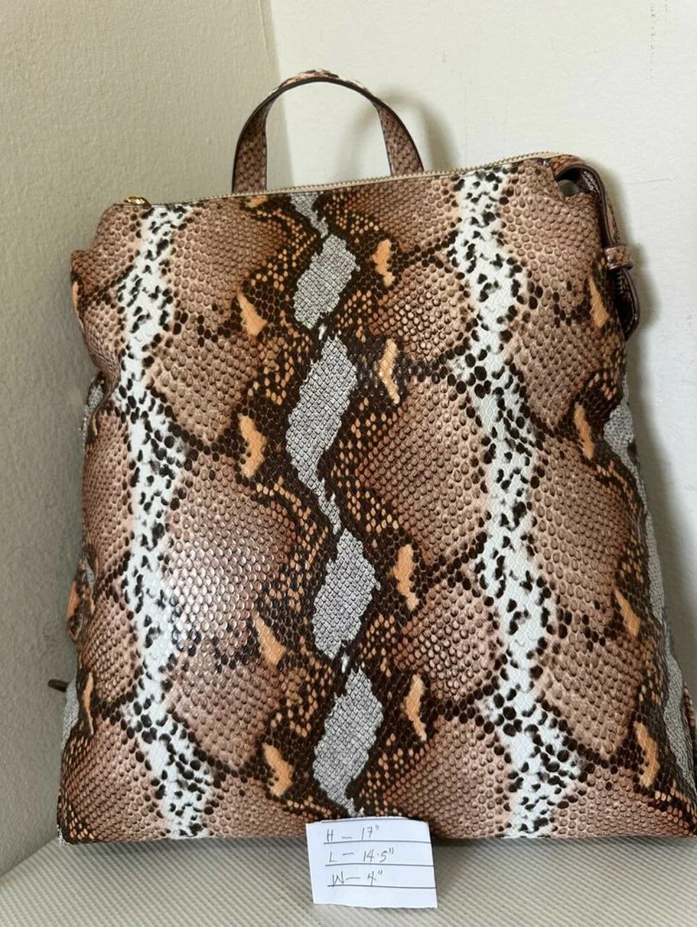 A New Day Brown Animal Print Backpack Top Handle Zip Closure Gold Hardware